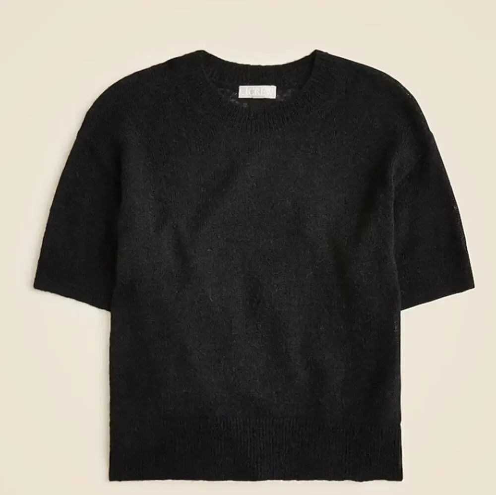 J.Crew Alpaca-Blend Oversized Sweater T-Shirt SZ S Black Short Sleeve Crew Neck